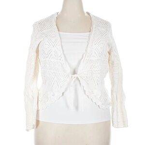 Torrid 3x White Openwork Tie-Front Cardigan